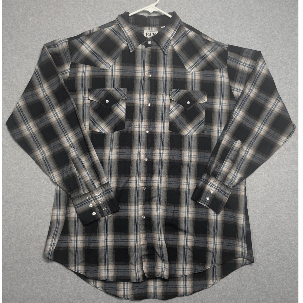 Ely Cattleman Mens XL Plaid Western Pearl Snap Shirt Cowboy Rodeo Rustic Country